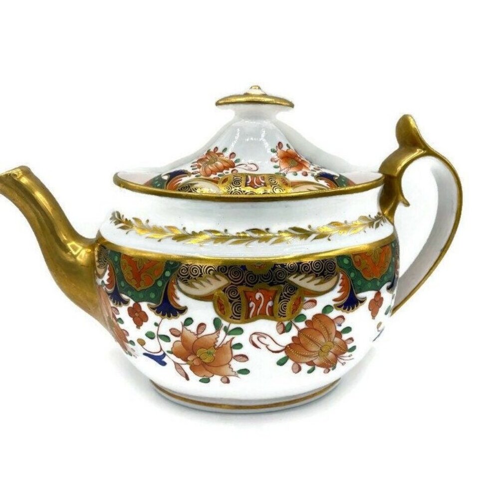 Antique Royal Crown Derby or Spode Imari Flowers Teapot with Lid Circa 1810 Gift